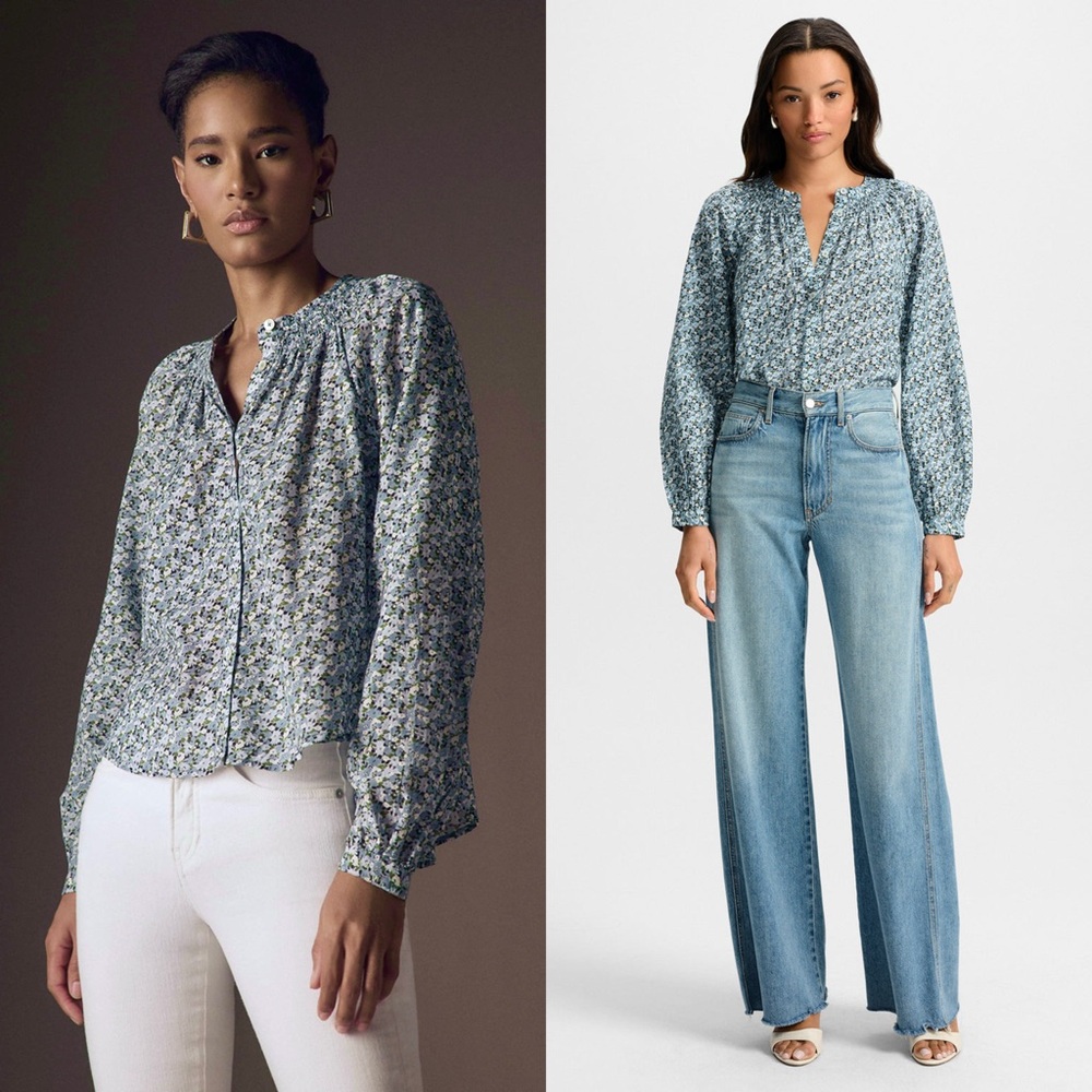 NWT VERONICA BEARD Floral Cotton Puff Long Sleeve Button Up Cottagecore Top 10